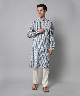 Wrinkle free White and blue tie dye kurta pants 1