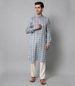 Wrinkle free White and blue tie dye kurta pants