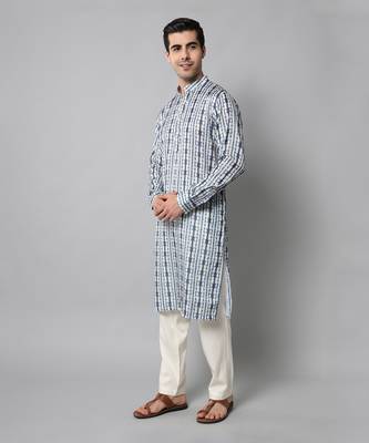 Wrinkle free White and blue tie dye kurta pants 2