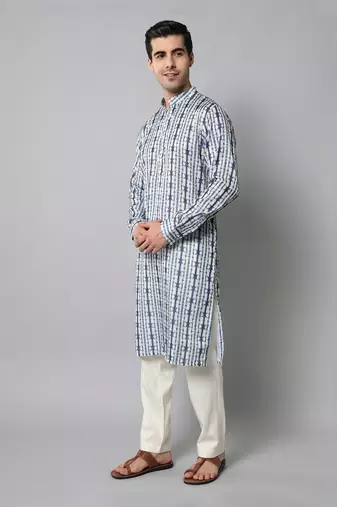 Wrinkle free White and blue tie dye kurta pants