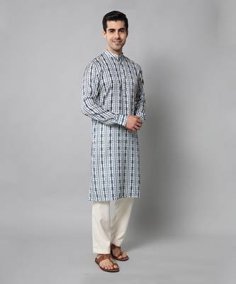 Wrinkle free White and blue tie dye kurta pants 3