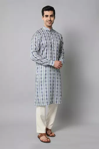 Wrinkle free White and blue tie dye kurta pants