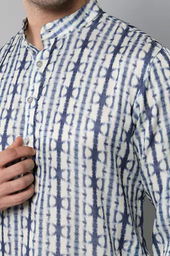 Wrinkle free White and blue tie dye kurta pants