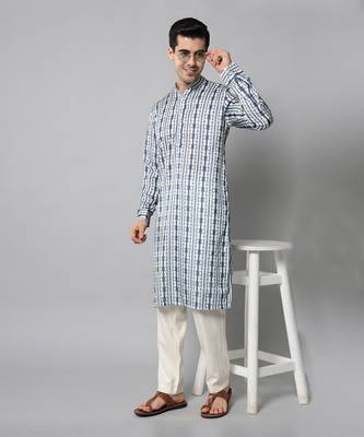 Wrinkle free White and blue tie dye kurta pants 5