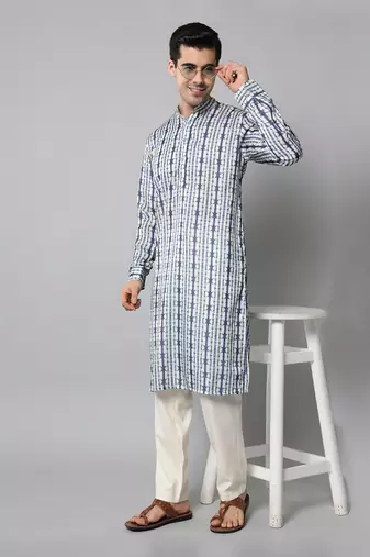 Wrinkle free White and blue tie dye kurta pants