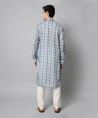 Wrinkle free White and blue tie dye kurta pants 6