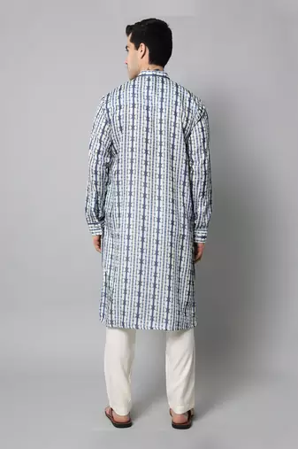 Wrinkle free White and blue tie dye kurta pants