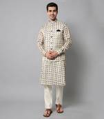 Wrinkle free Cream and blue tie dye kurta jacket set