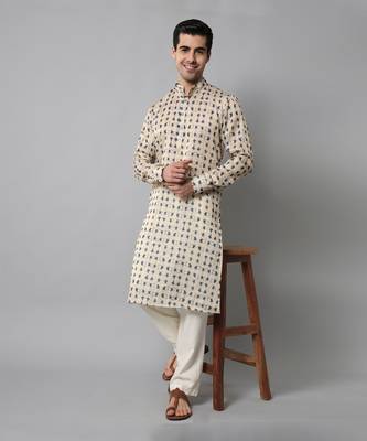 Wrinkle free Cream and blue tie dye kurta pant 1