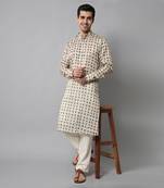 Wrinkle free Cream and blue tie dye kurta pant