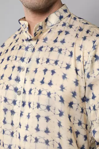 Wrinkle free Cream and blue tie dye kurta pant