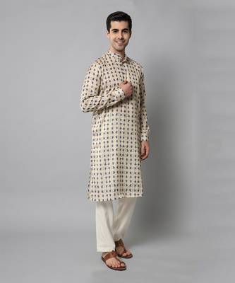 Wrinkle free Cream and blue tie dye kurta pant 3