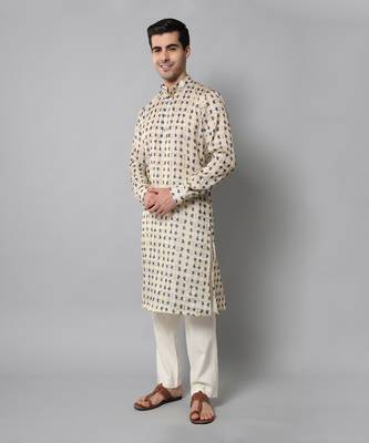 Wrinkle free Cream and blue tie dye kurta pant 4