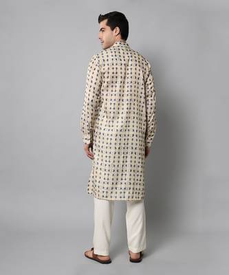 Wrinkle free Cream and blue tie dye kurta pant 6