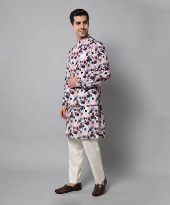 Wrinkle free Multi coloured hand painted kurta jacket set 2