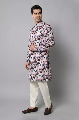 Wrinkle free Multi coloured hand painted kurta jacket set