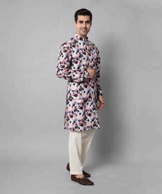 Wrinkle free Multi coloured hand painted kurta jacket set 3