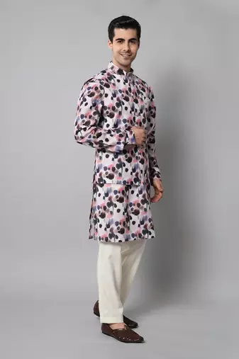 Wrinkle free Multi coloured hand painted kurta jacket set
