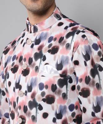 Wrinkle free Multi coloured hand painted kurta jacket set 4