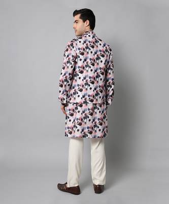 Wrinkle free Multi coloured hand painted kurta jacket set 5