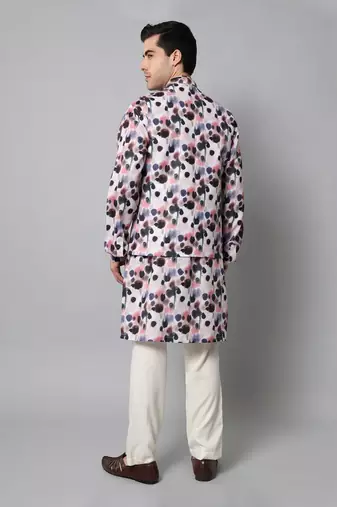 Wrinkle free Multi coloured hand painted kurta jacket set