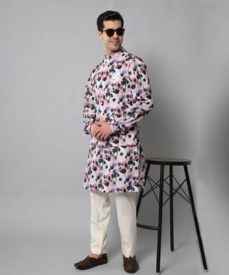 Wrinkle free Multi coloured hand painted kurta jacket set 6