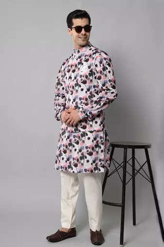 Wrinkle free Multi coloured hand painted kurta jacket set