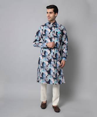 Wrinkle free Multi coloured hand painted kurta jacket set 1