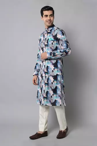 Wrinkle free Multi coloured hand painted kurta jacket set