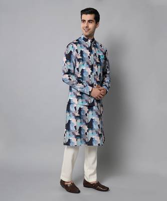 Wrinkle free Multi coloured hand painted kurta jacket set 3