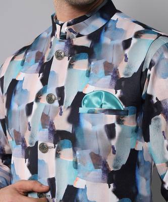 Wrinkle free Multi coloured hand painted kurta jacket set 4