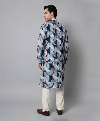 Wrinkle free Multi coloured hand painted kurta jacket set 5