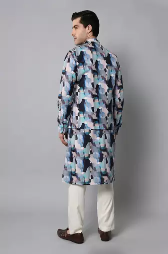 Wrinkle free Multi coloured hand painted kurta jacket set