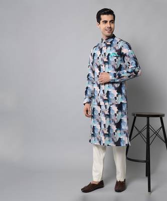 Wrinkle free Multi coloured hand painted kurta jacket set 6