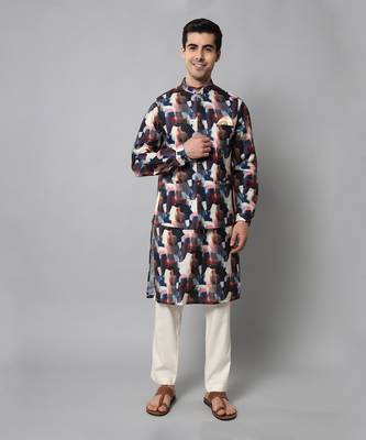 Wrinkle free Multi coloured hand painted kurta jacket set 1