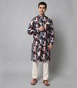 Wrinkle free Multi coloured hand painted kurta jacket set