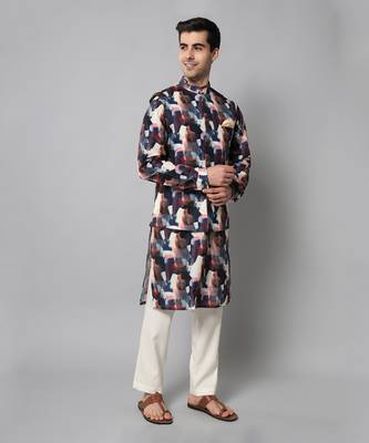 Wrinkle free Multi coloured hand painted kurta jacket set 3