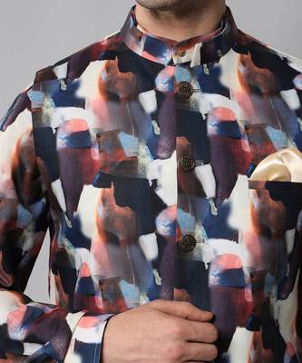 Wrinkle free Multi coloured hand painted kurta jacket set 4