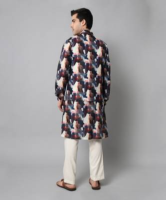 Wrinkle free Multi coloured hand painted kurta jacket set 6