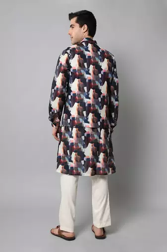 Wrinkle free Multi coloured hand painted kurta jacket set