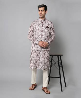 Wrinkle free Off white maroon tie dye kurta jacket set 1