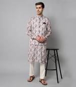 Wrinkle free Off white maroon tie dye kurta jacket set