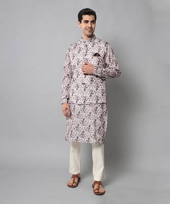 Wrinkle free Off white maroon tie dye kurta jacket set 2