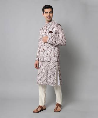 Wrinkle free Off white maroon tie dye kurta jacket set 3