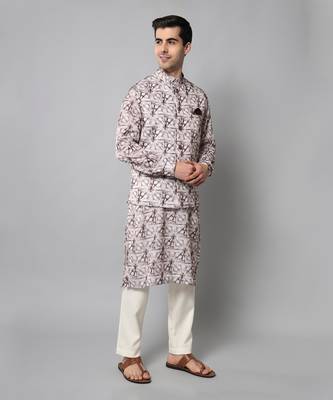 Wrinkle free Off white maroon tie dye kurta jacket set 4