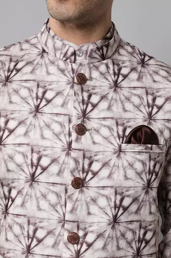 Wrinkle free Off white maroon tie dye kurta jacket set