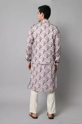 Wrinkle free Off white maroon tie dye kurta jacket set