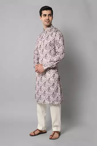Wrinkle free Off white and maroon tie dye kurta with pants