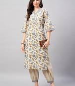 Beige printed cotton salwar