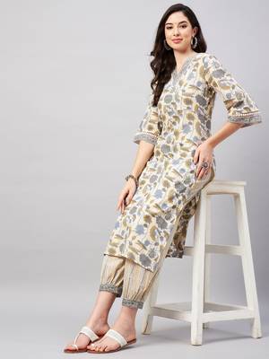 Beige printed cotton salwar 2